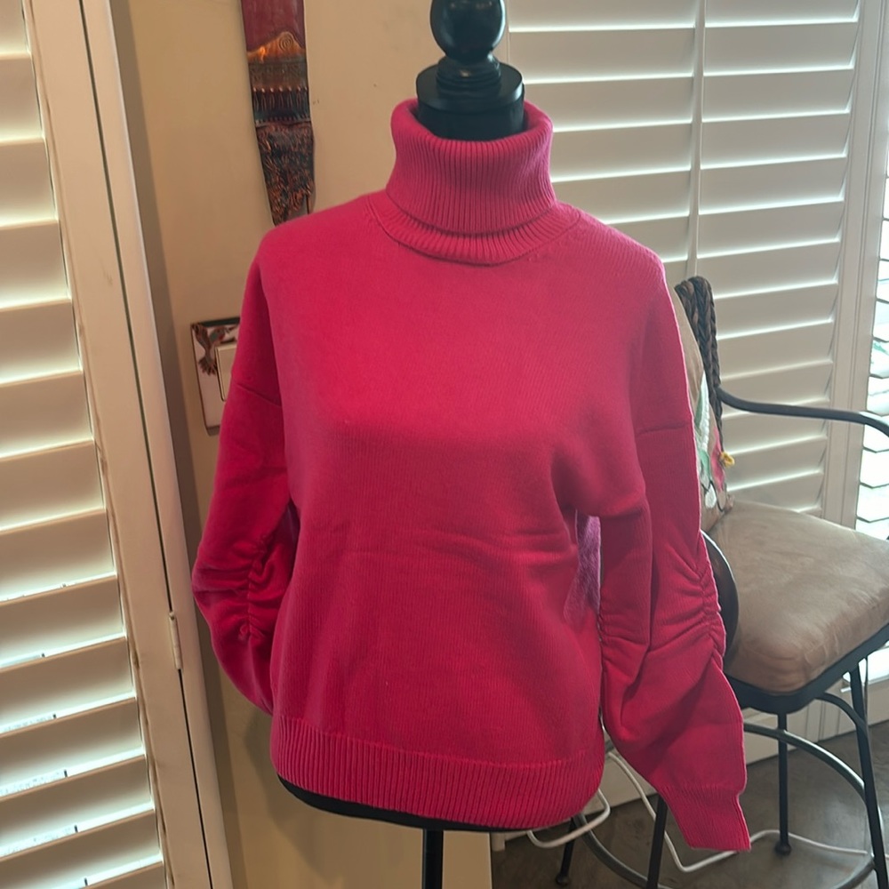 Boston Proper pink turtleneck sweater. Very cozy. Nice sleeve detail.